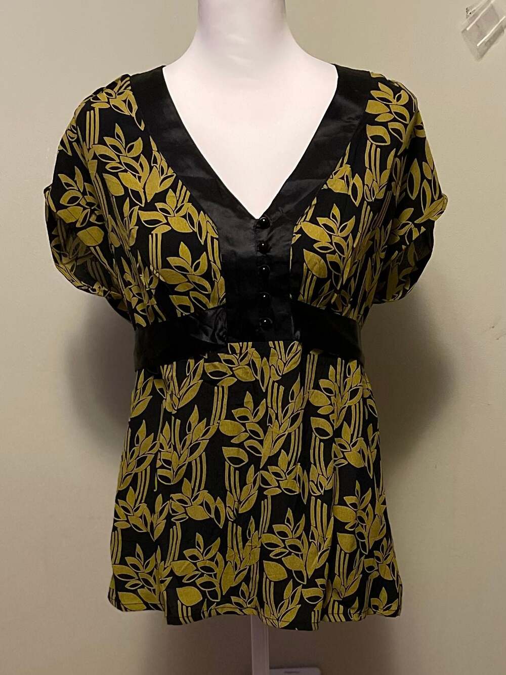 VTG Monsoon Babydoll‎ Empire-waist Tunic Blouse Silk Trim US Sz. 10